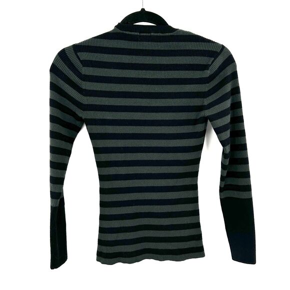 MINNIE ROSE Green Black Striped Ribbed Crew Neck Long Sleeve Top Size Small - Picture 2 of 5